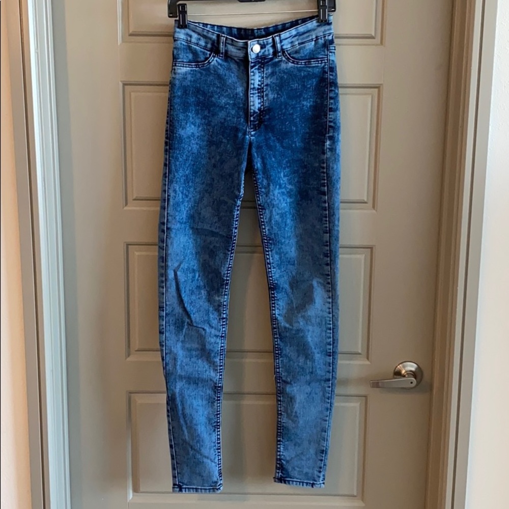 Dark acid washed, high waisted jeans